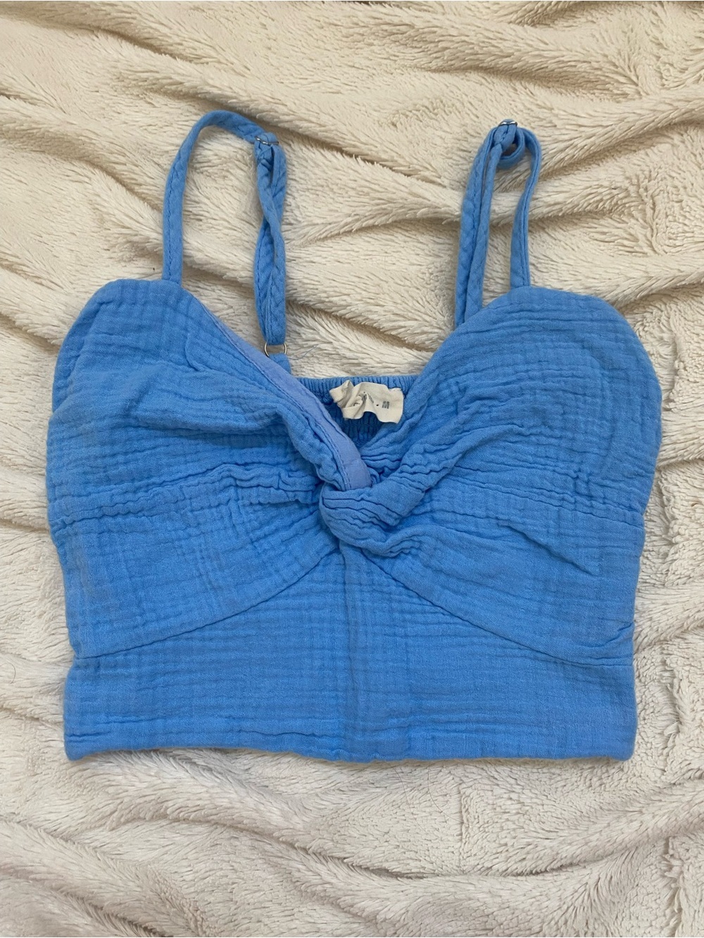 Ocean Drive Ocean Blue Solid Gauze Twist cropped tank Sz M